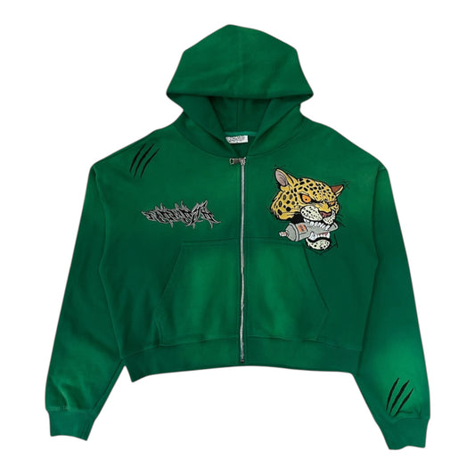 Leopard Wildstyle Cropped Zip-Up Hoodie (Green)